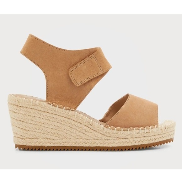 Eileen Fisher Shoes - Eileen Fisher Tan Leather Espadrille Wedge Sandals Ankle Strap Womens Size 11